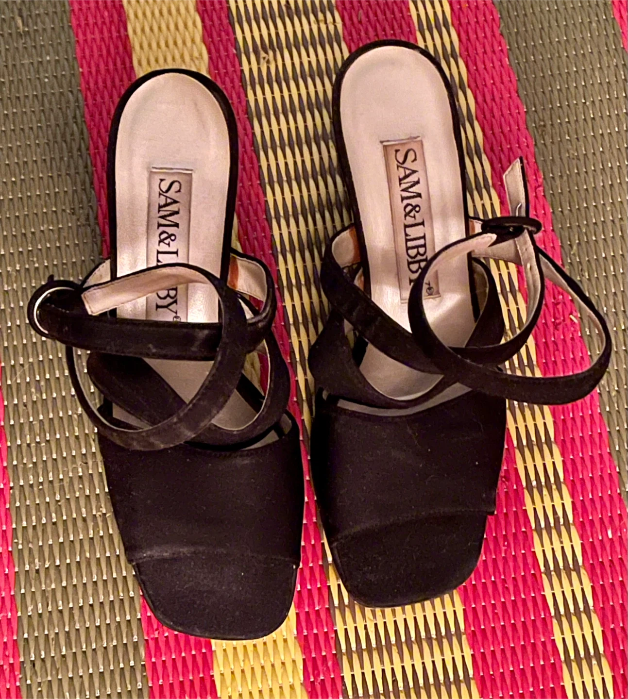 SAM & LIBBY Black Strappy Block Heel Sandals