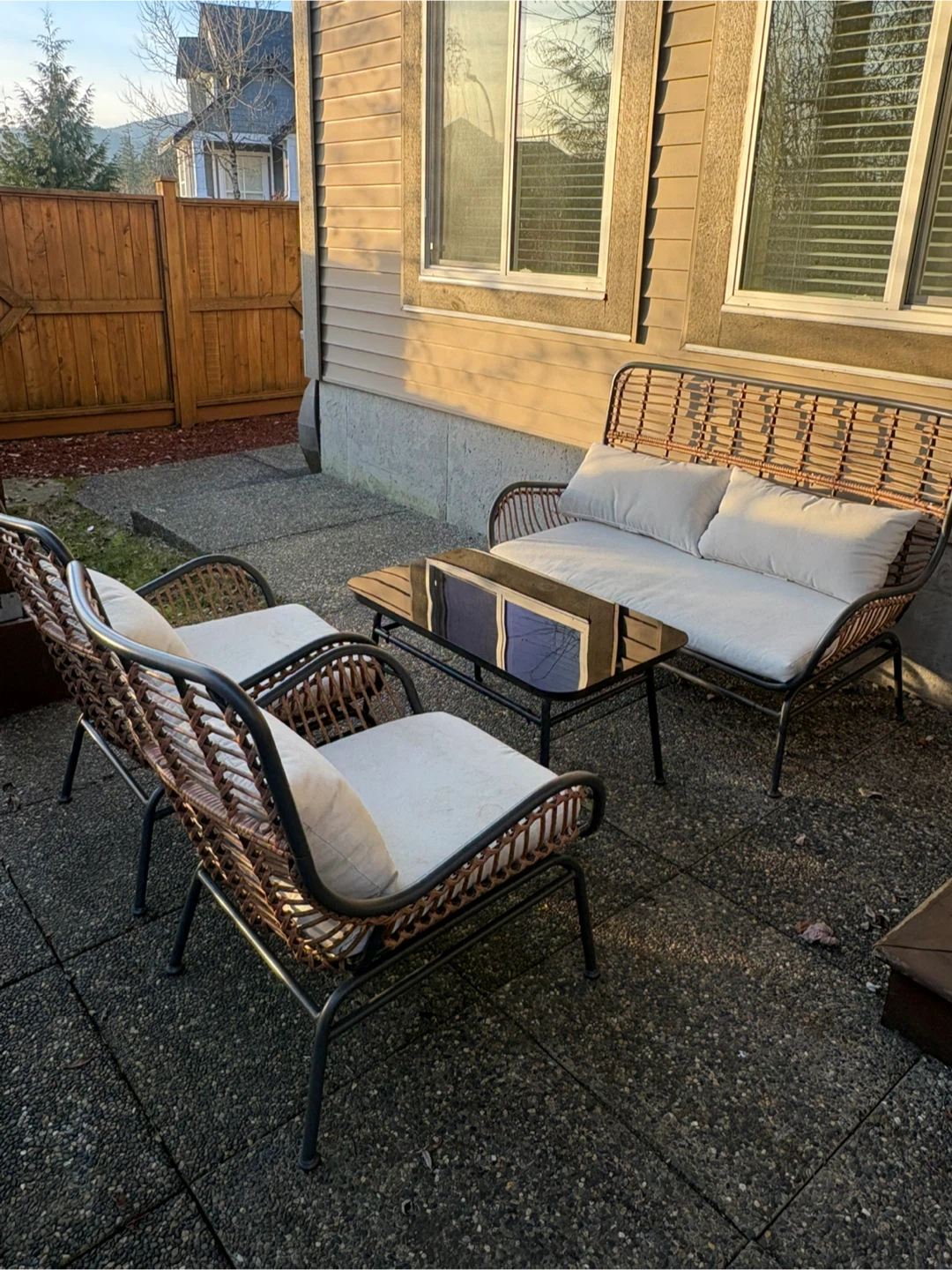 Wicker Patio Set with Loveseat, Chairs, and Coffee Table