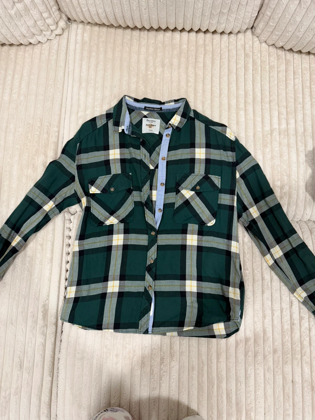 Bershka Green Plaid Flannel Shirt Size S