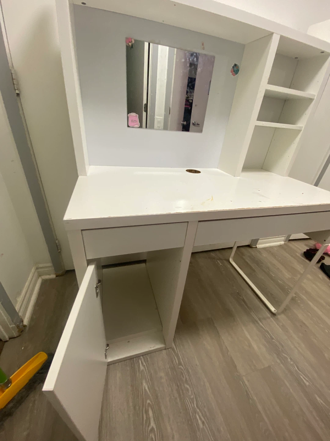 White Vanity Desk with Mirror and Shelves - photo 3