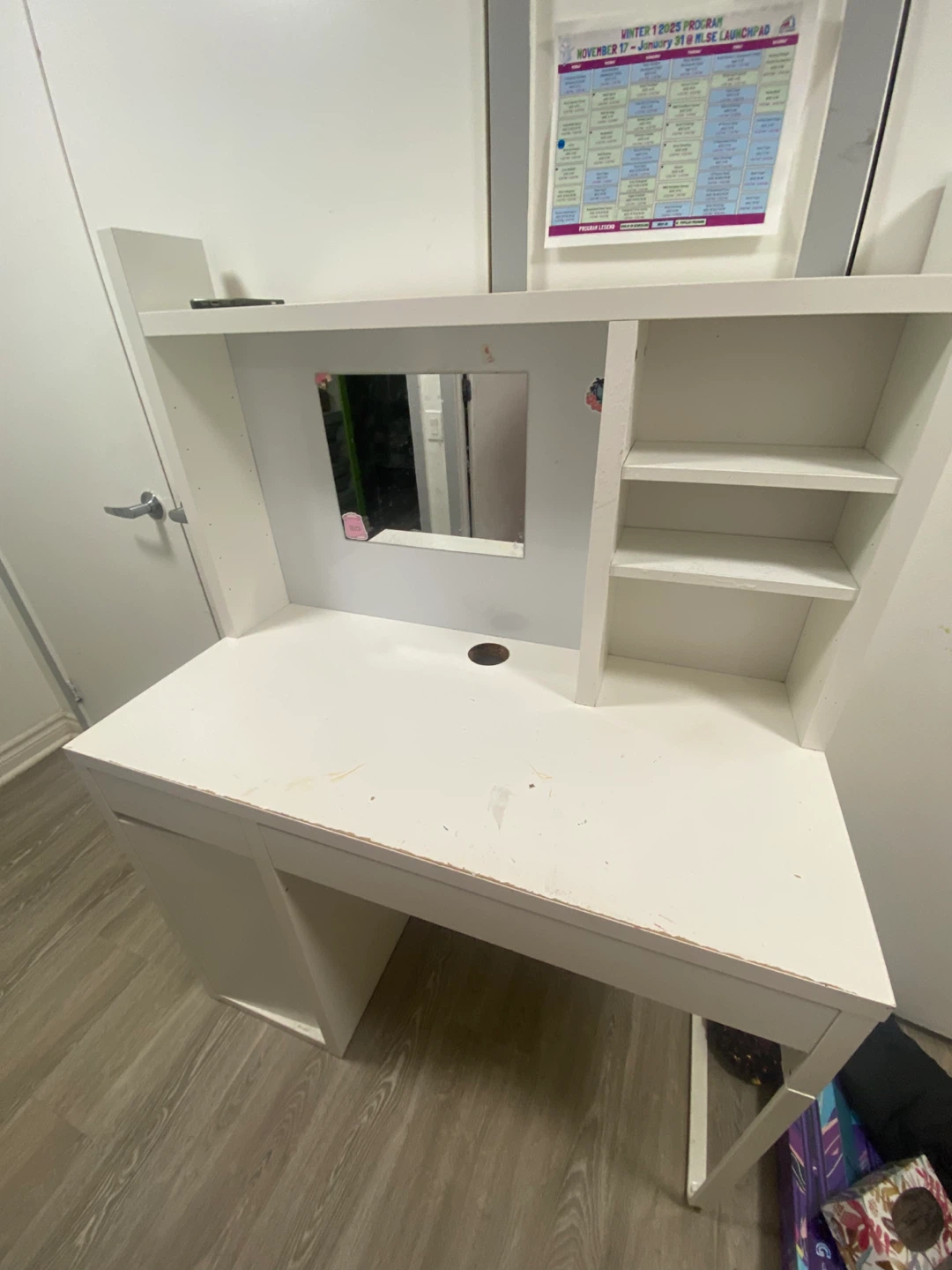 White Vanity Desk with Mirror and Shelves - photo 2