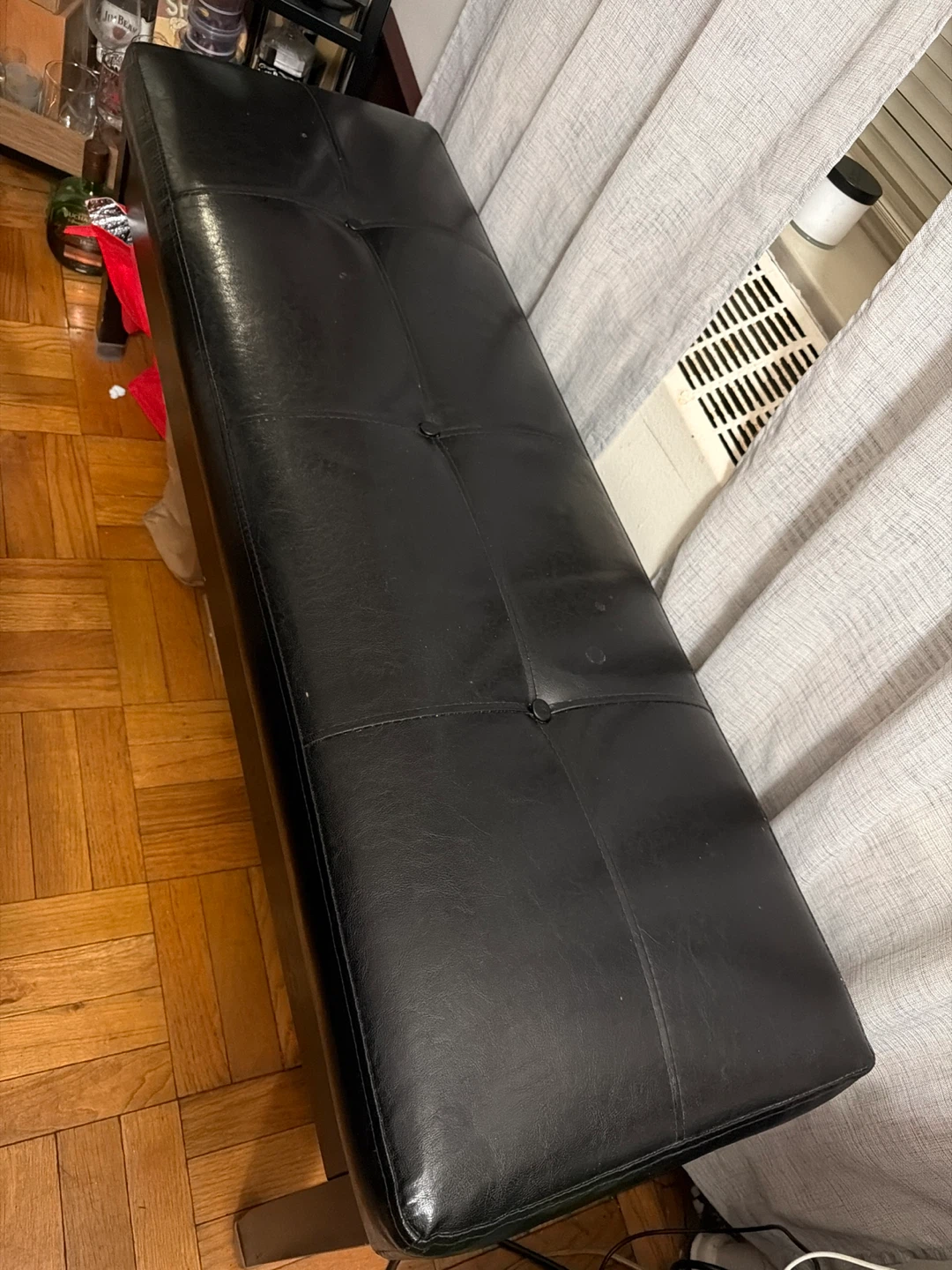 Black Tufted Faux Leather Bench