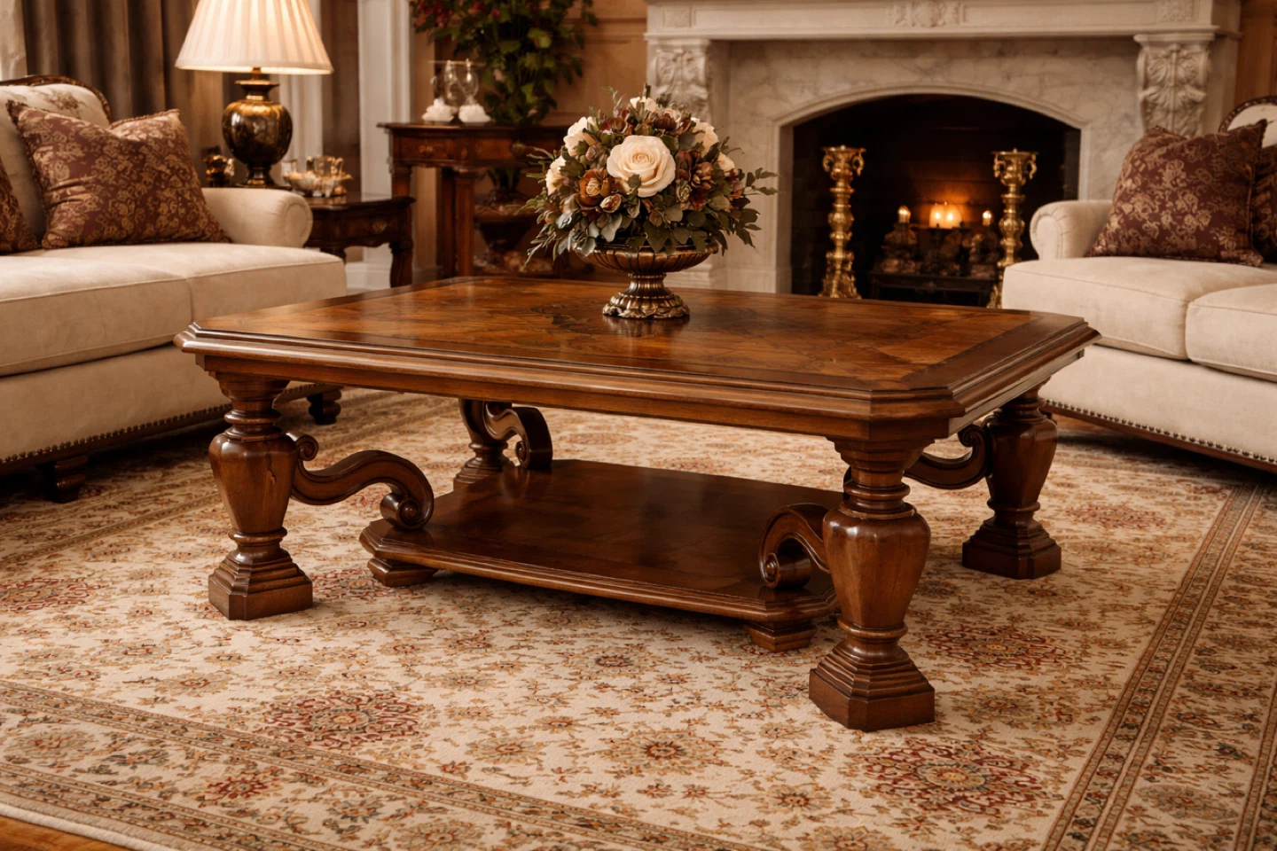 Wooden Coffee Table with Lower Shelf