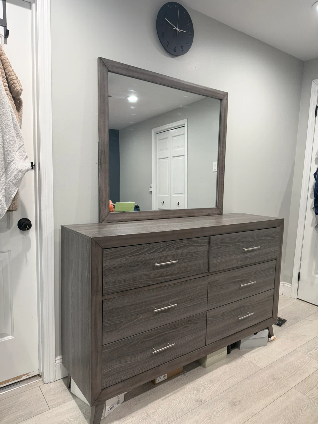 Gray Wood Dresser with Mirror