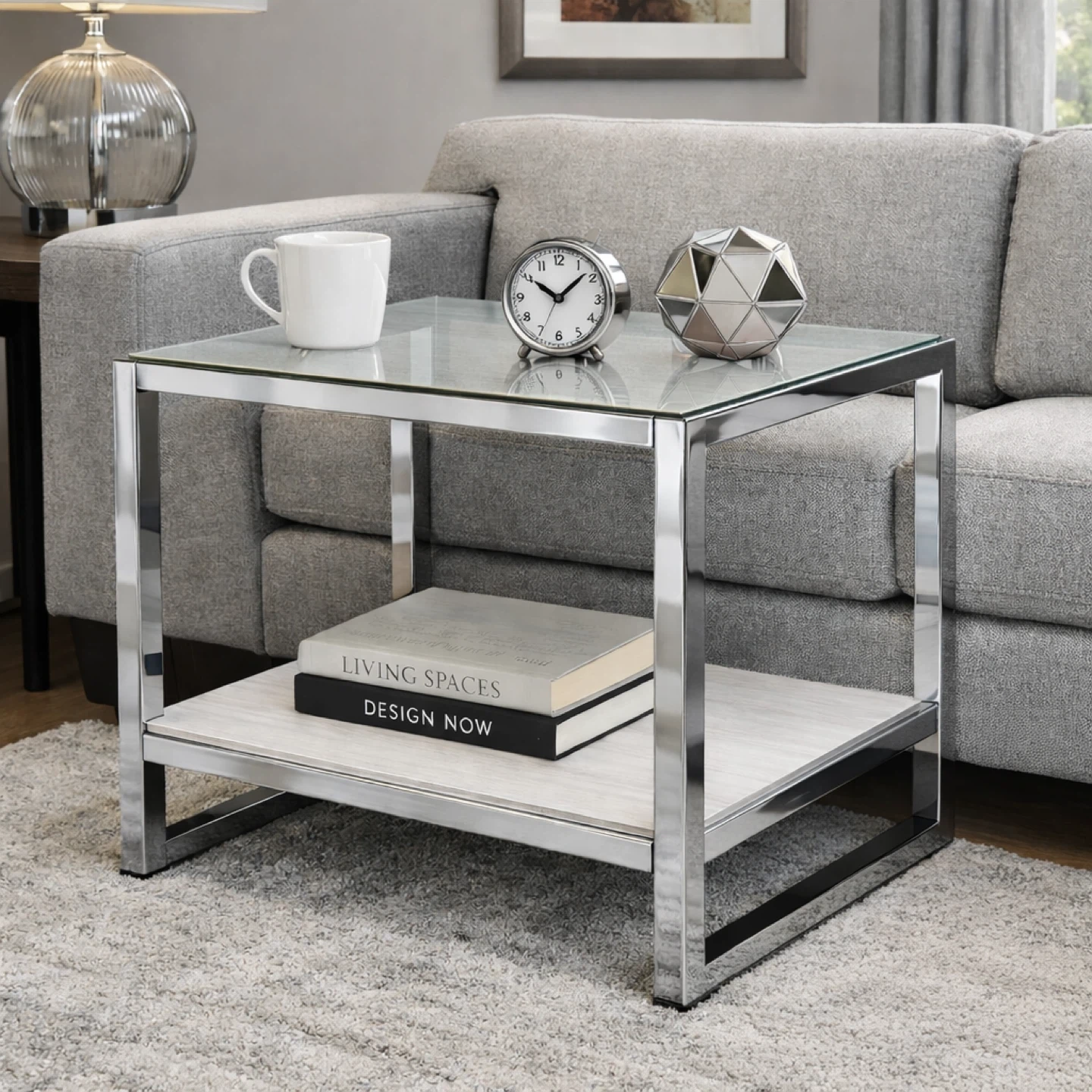Glass and Chrome Side Table