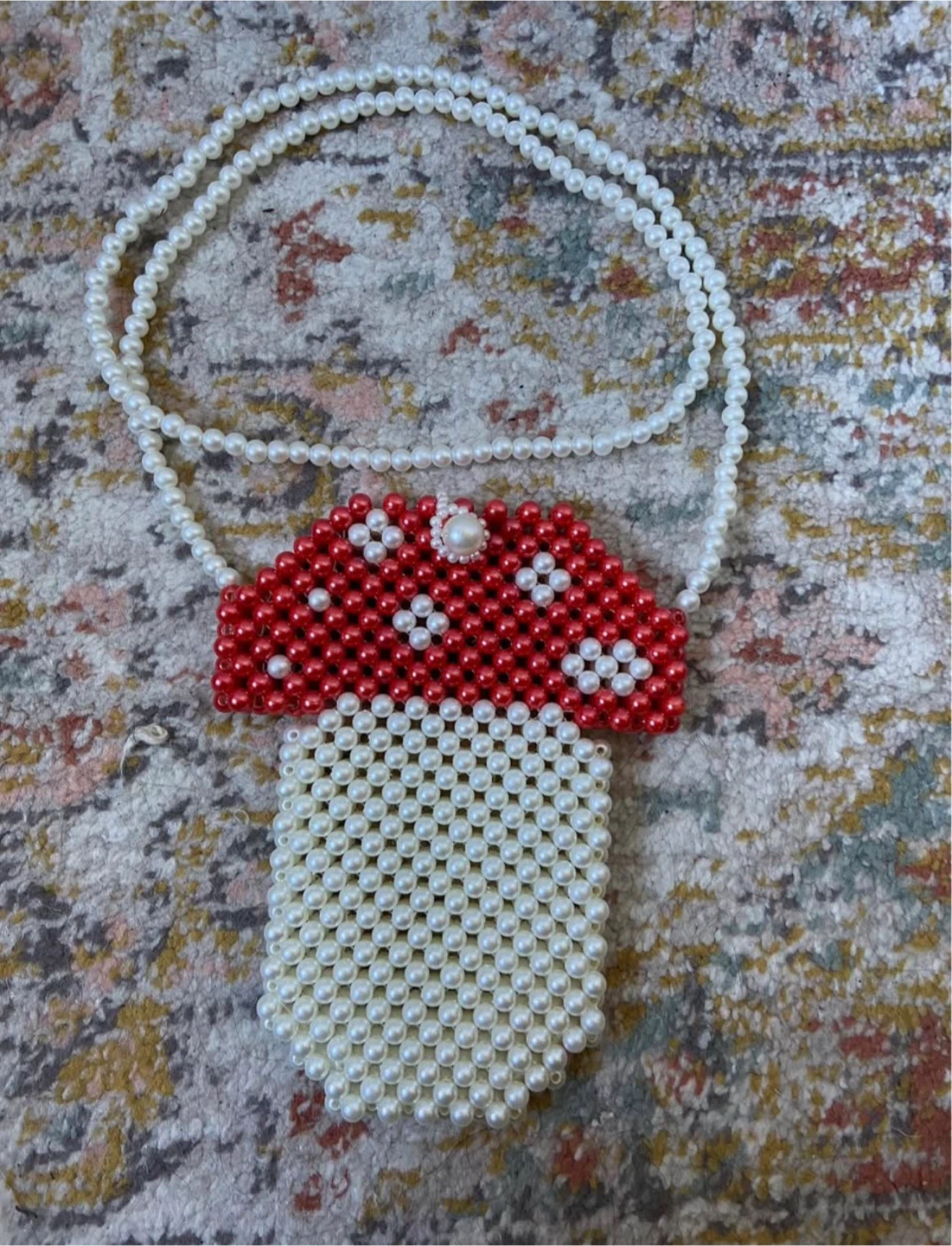 Beaded mushroom pouch