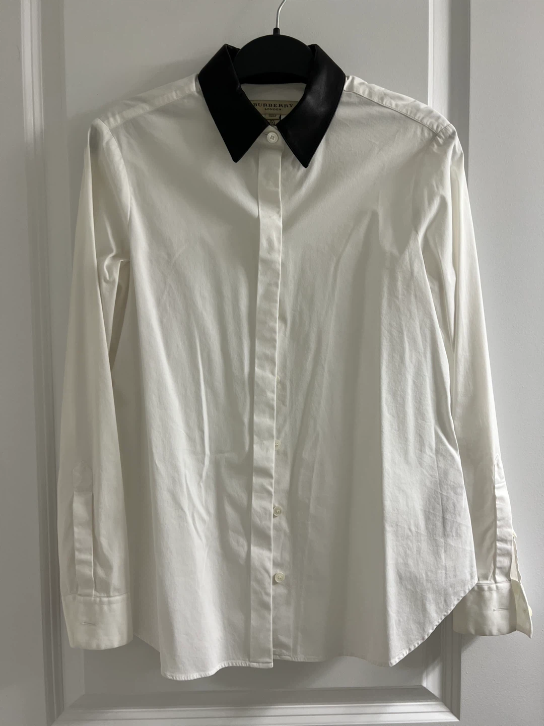 Burberry White Shirt with Black Leather Collar
