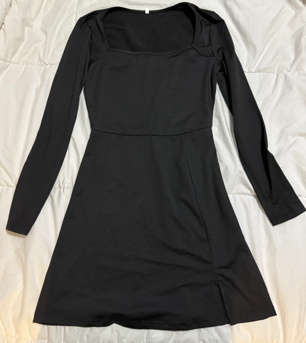 Black Long Sleeve Mini Dress with Square Neck