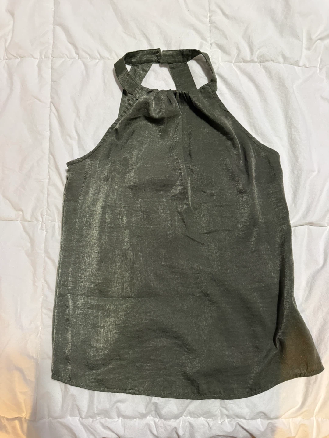 Satin Halter Top - Olive Green