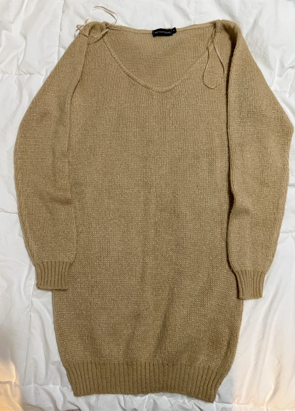 PrettyLittleThing Tan Knit Sweater Dress