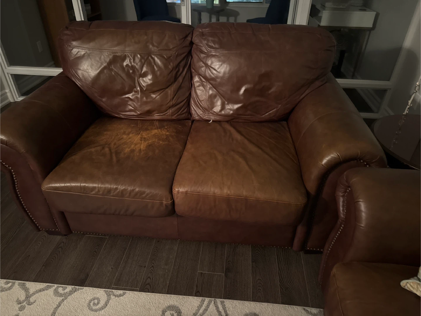 Brown Leather Sofa and Armchair Set