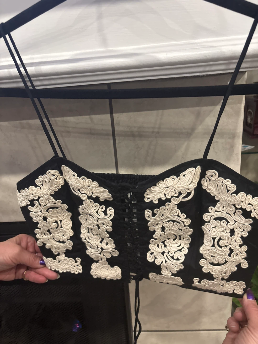 H&M Black Embroidered Corset Top - Size S - photo 3