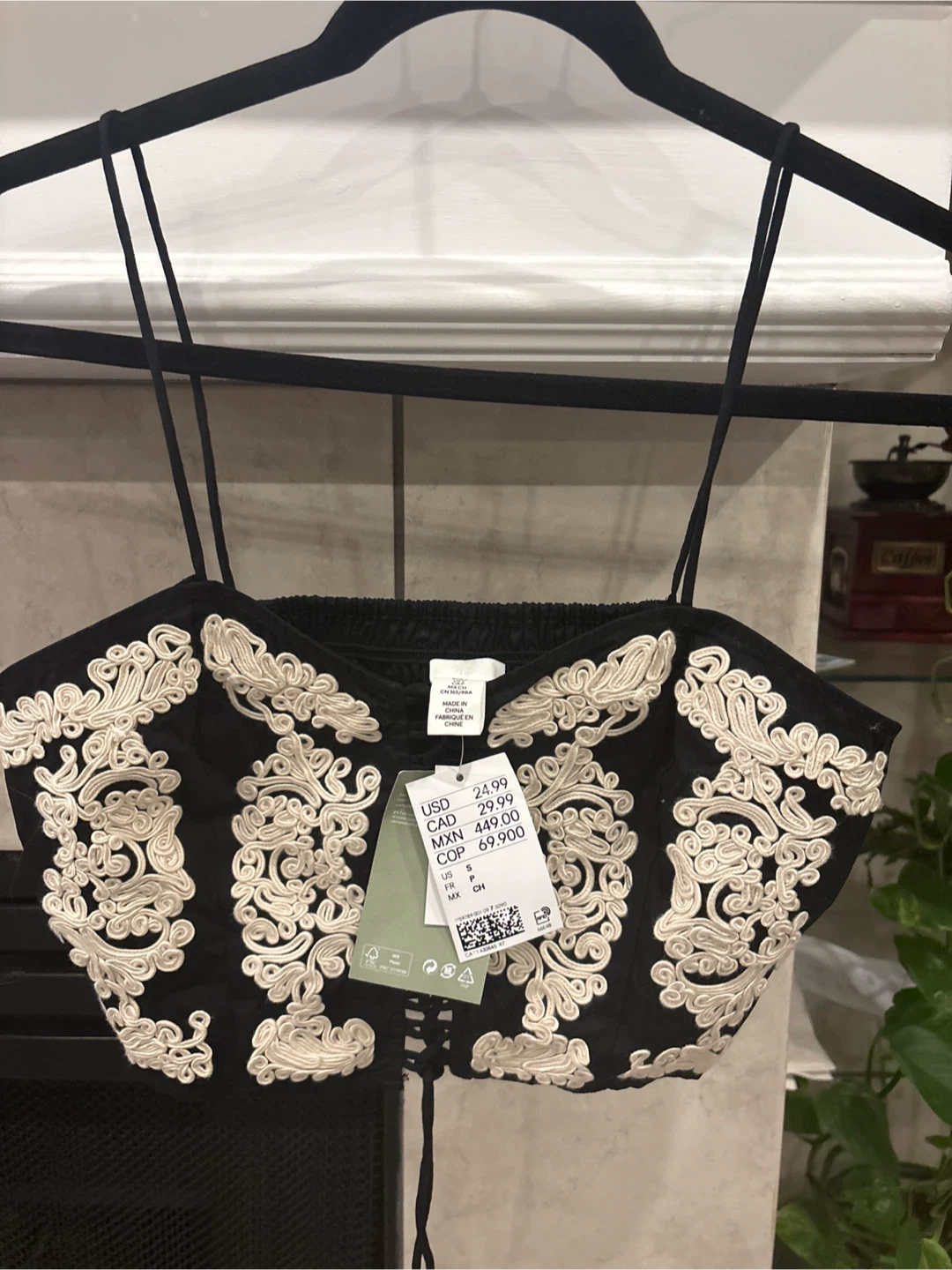 H&M Black Embroidered Corset Top - Size S