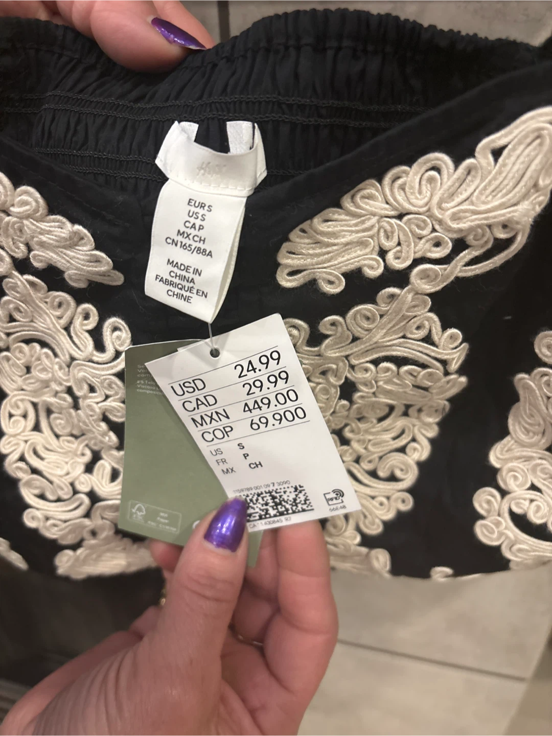 H&M Black Embroidered Corset Top - Size S - photo 2
