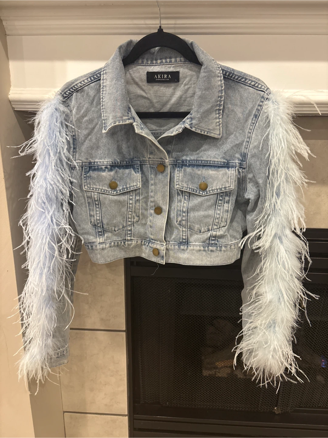 AKIRA Denim Jacket with Feather Trim Size L
