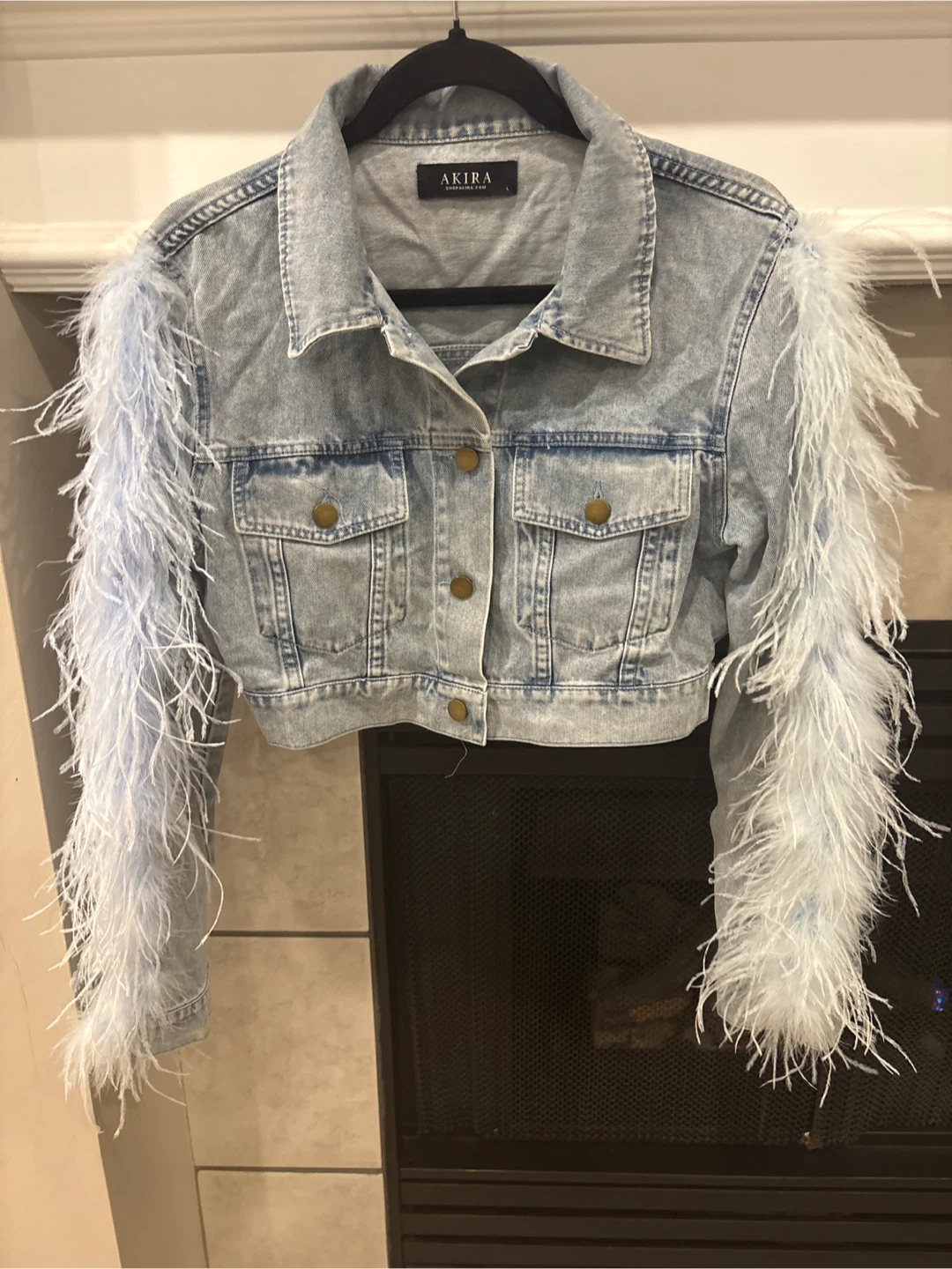AKIRA Denim Jacket with Feather Trim Size L - photo 5