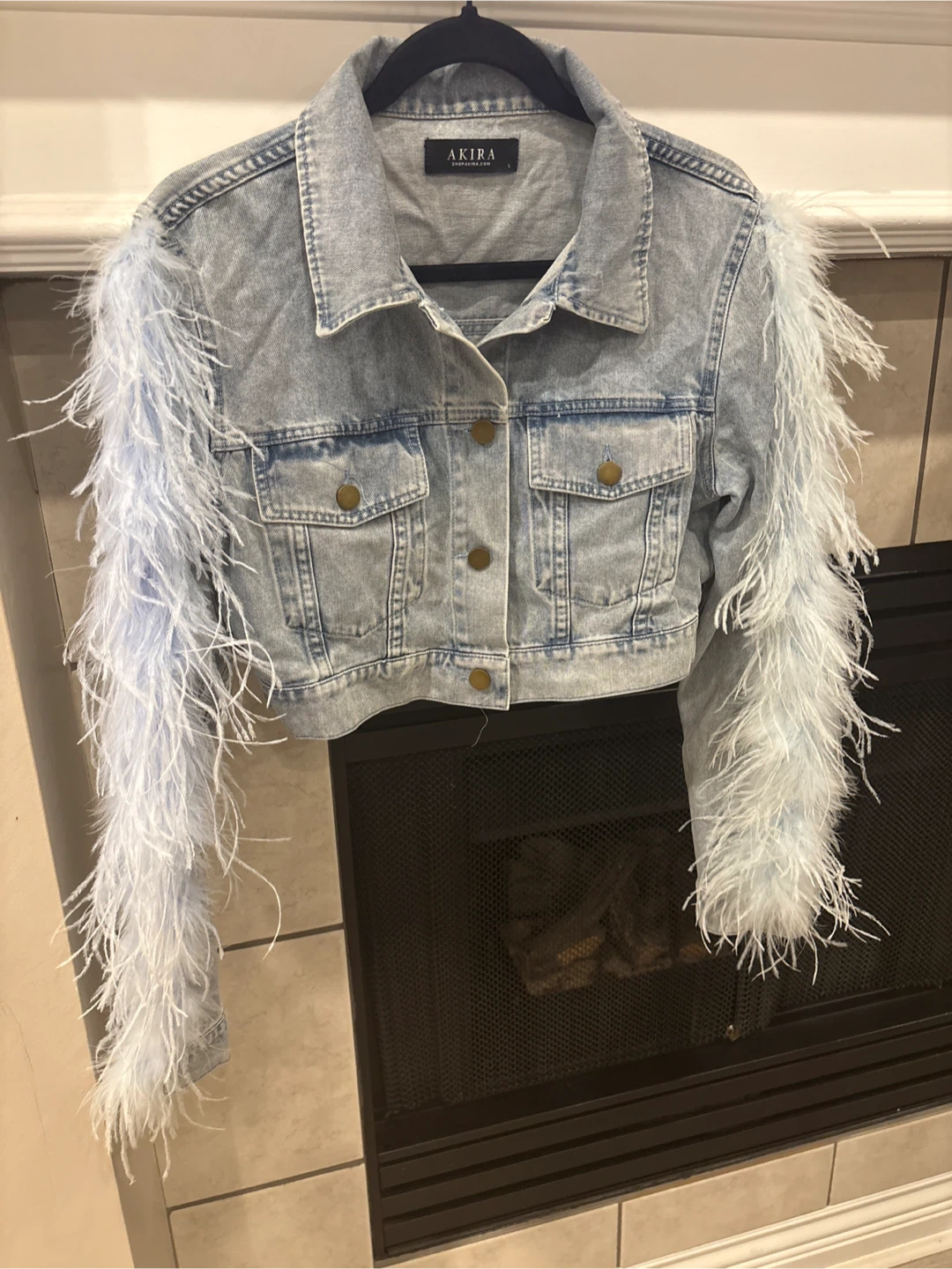 AKIRA Denim Jacket with Feather Trim Size L - photo 4