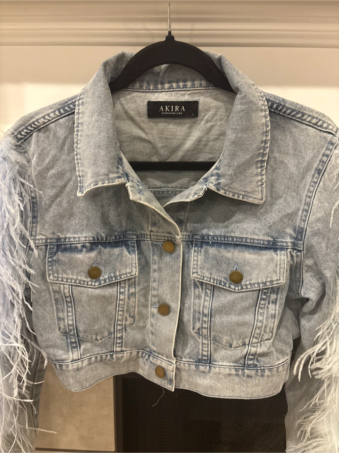 AKIRA Denim Jacket with Feather Trim Size L - photo 2