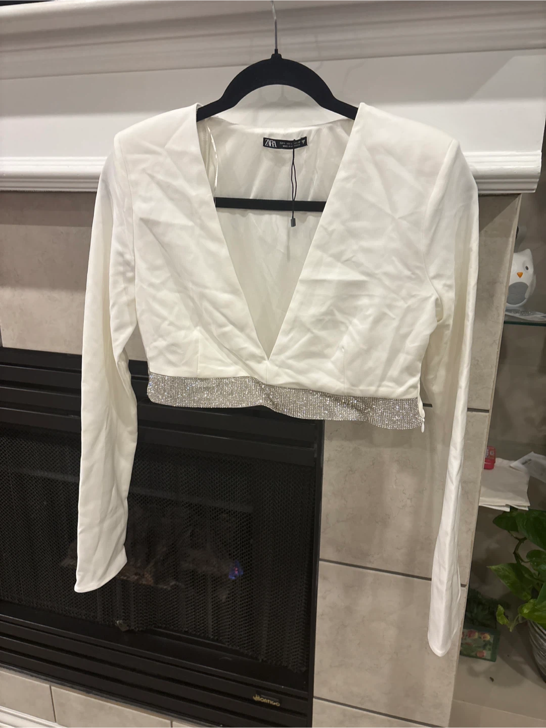 ZARA White Cropped Blazer with Rhinestone Trim - photo 3