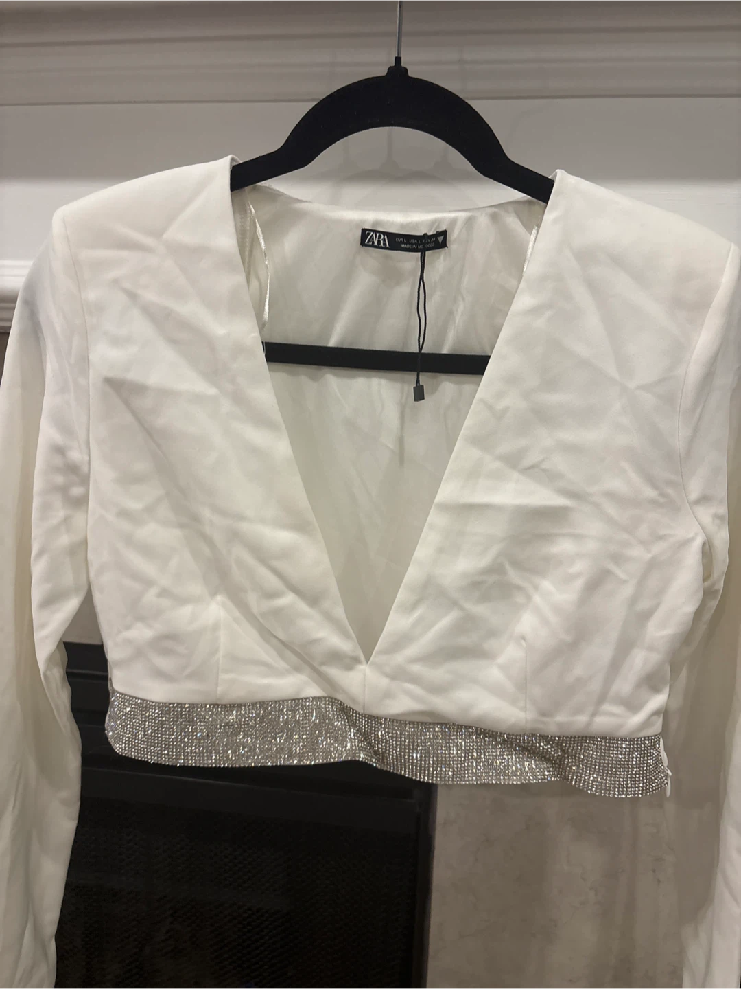 ZARA White Cropped Blazer with Rhinestone Trim - photo 2