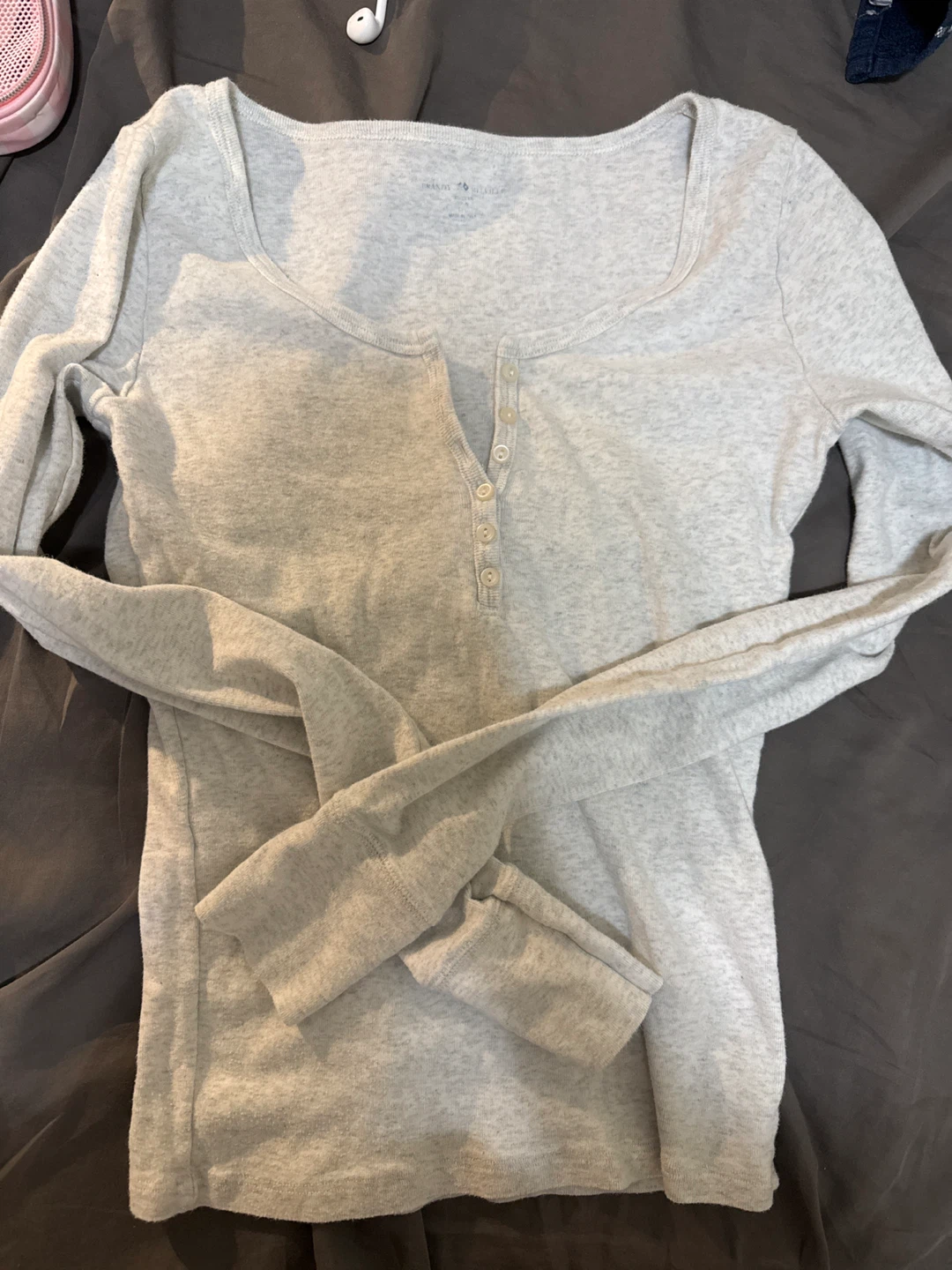 Brandy Melville Grey Long Sleeve Henley Shirt