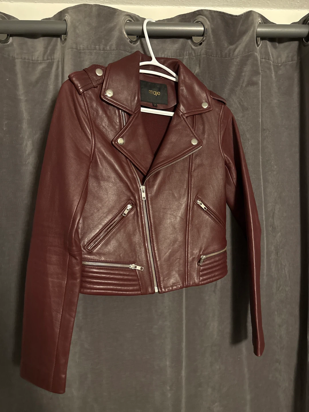 Maje Burgundy Leather Biker Jacket Size 36