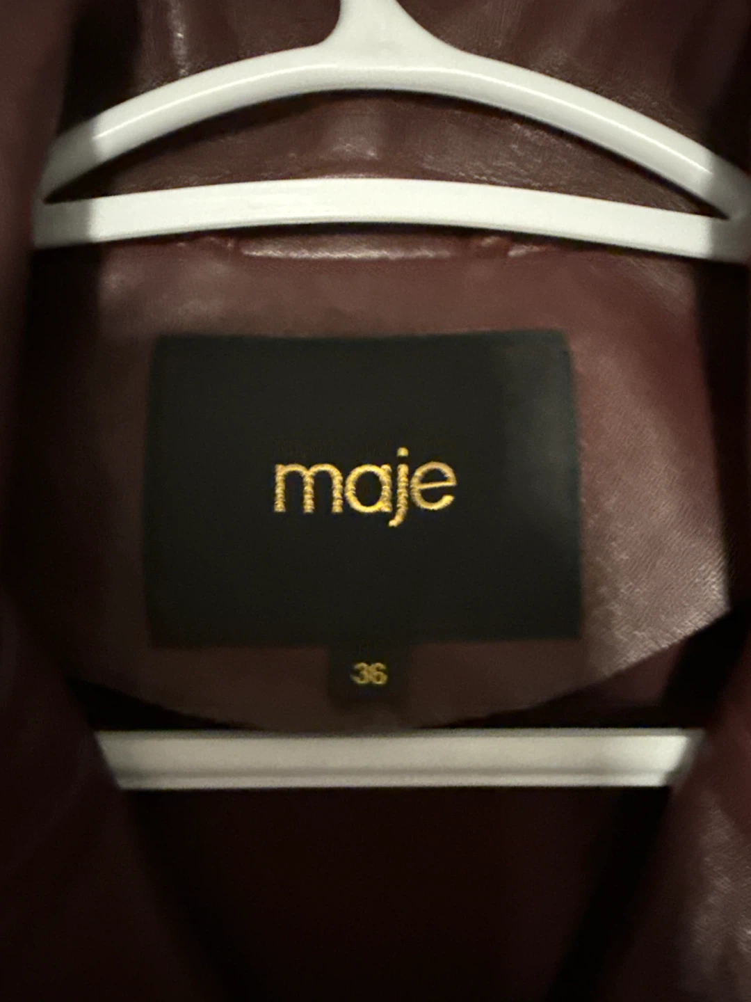 Maje Burgundy Leather Biker Jacket Size 36 - photo 3