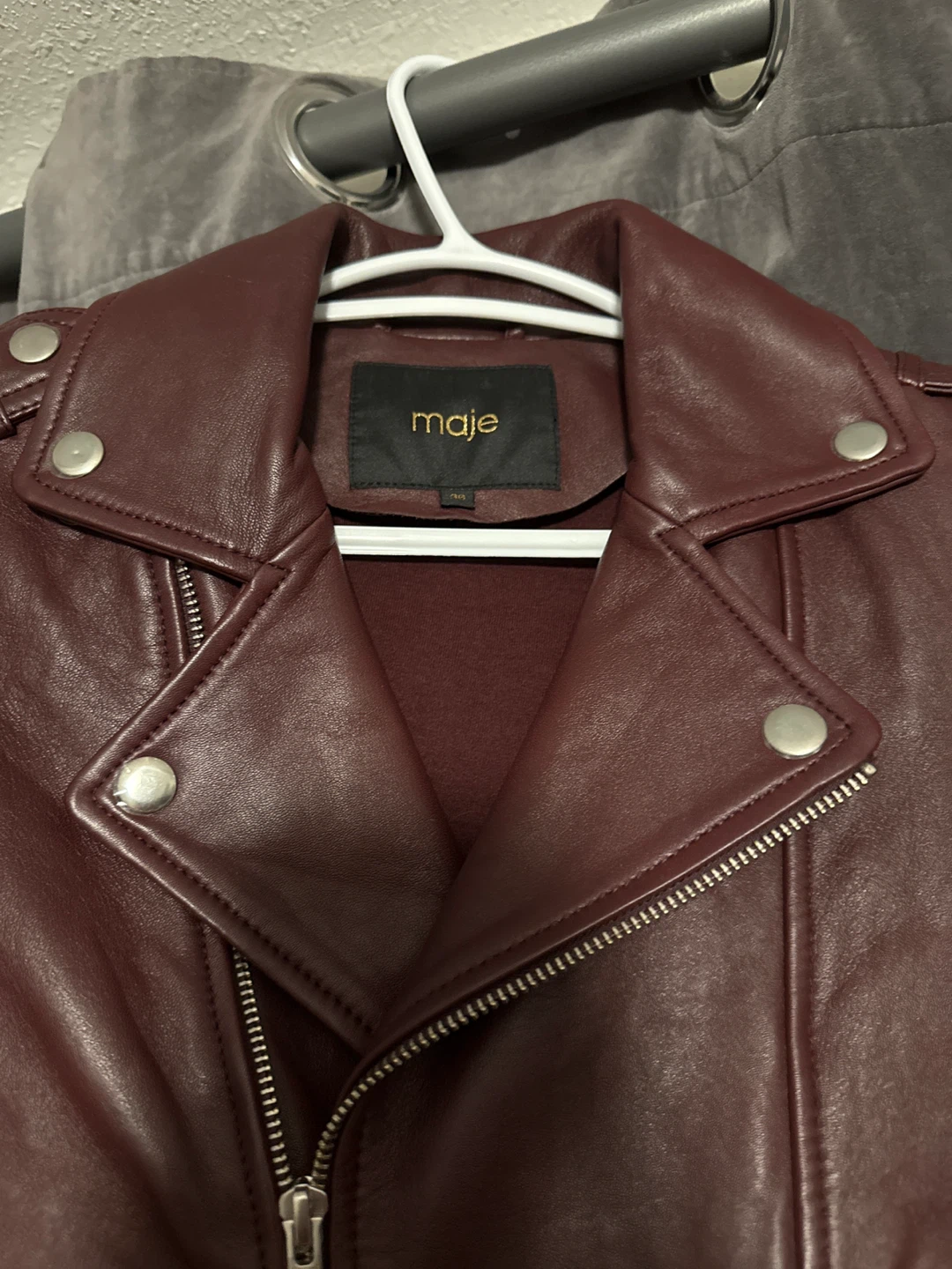 Maje Burgundy Leather Biker Jacket Size 36 - photo 2