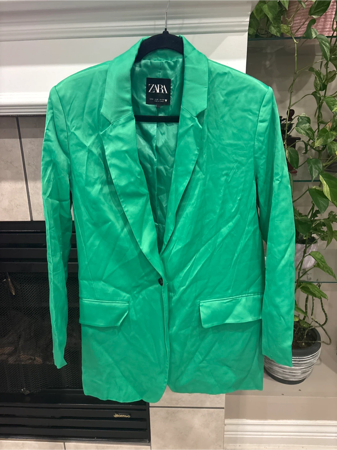 Zara Green Satin Blazer Size Medium - photo 4