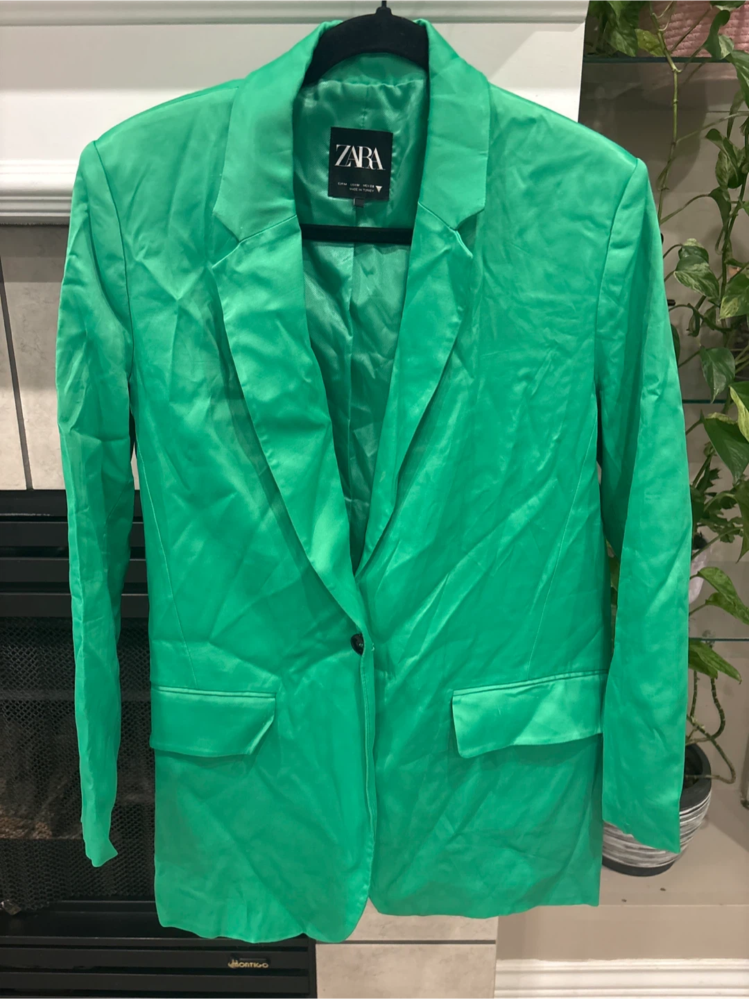 Zara Green Satin Blazer Size Medium