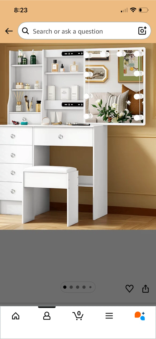 White Vanity Dressing Table with Stool and Mirror