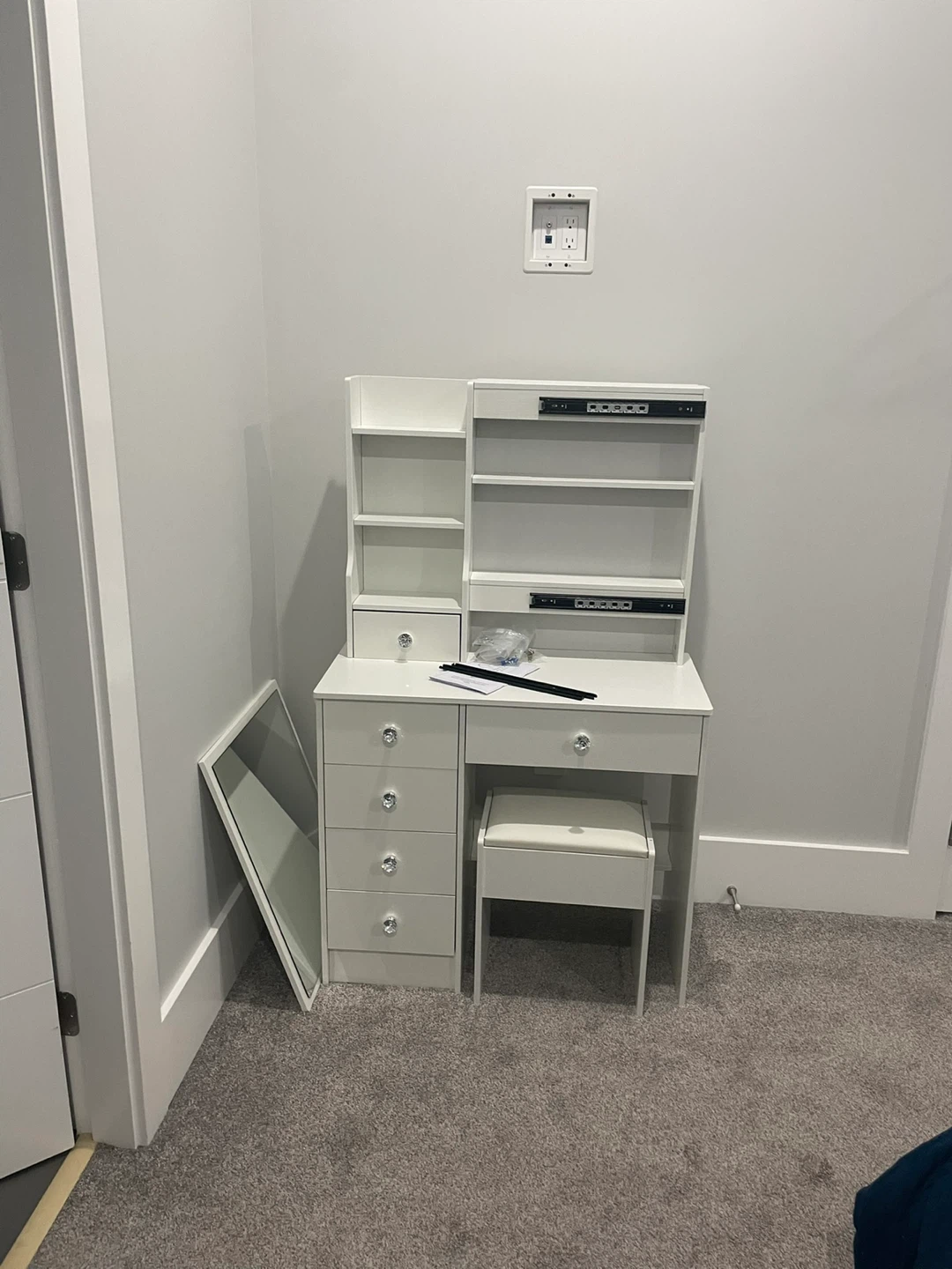 White Vanity Dressing Table with Stool and Mirror - photo 2