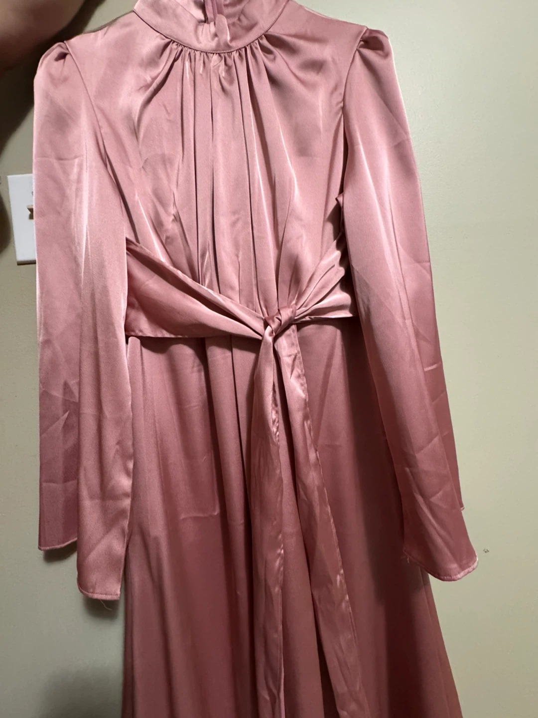 Pink Satin Long Sleeve Maxi Dress