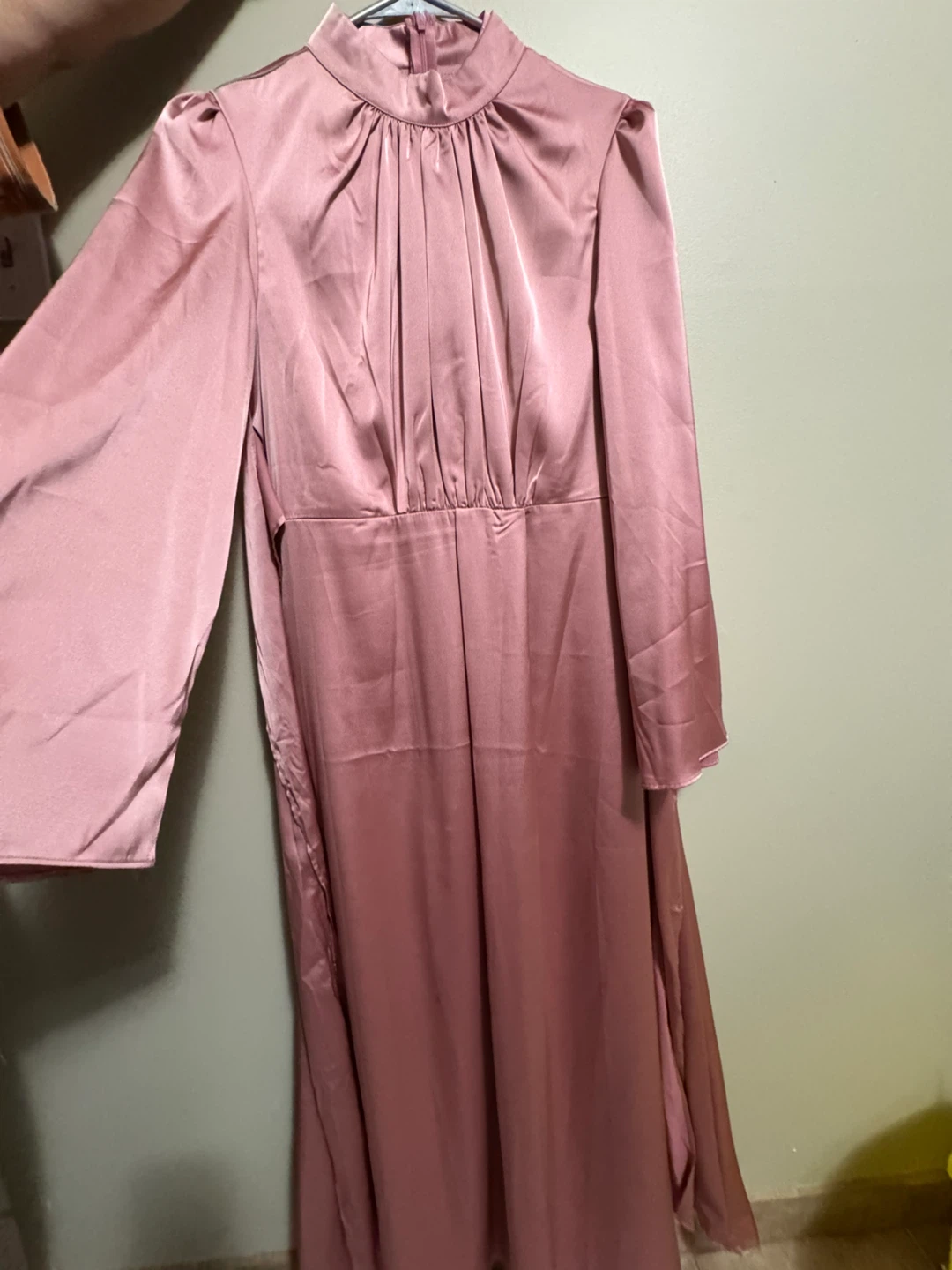 Pink Satin Long Sleeve Maxi Dress - photo 3