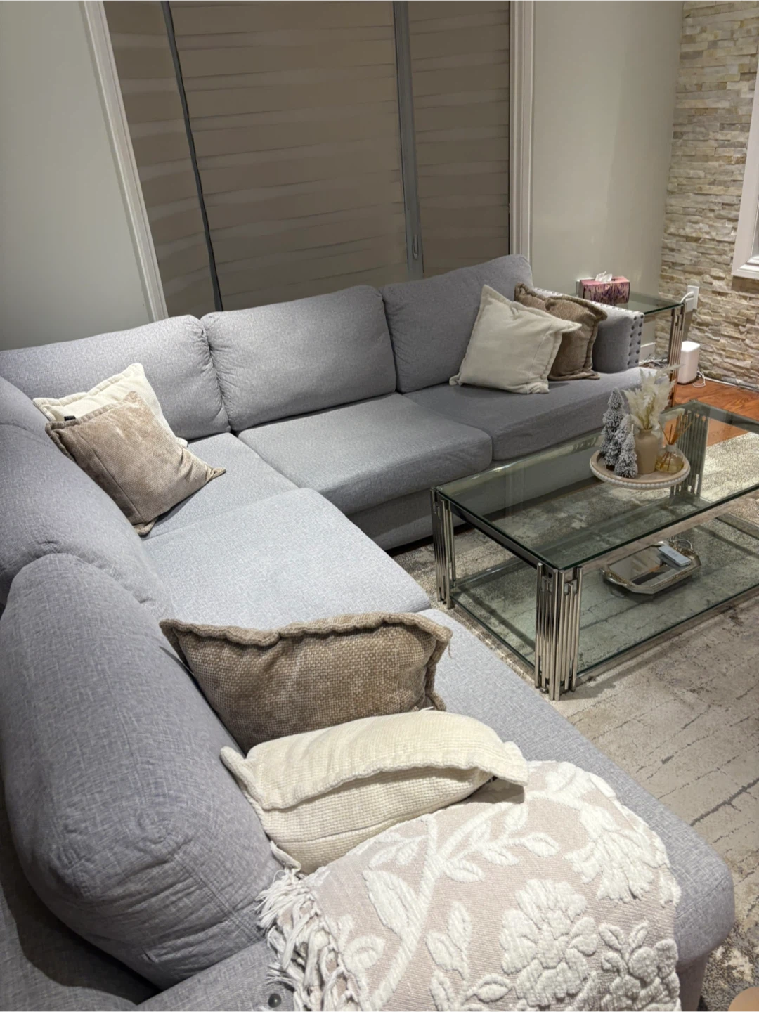 Light Grey Sectional Sofa with Decorative Studding - photo 2