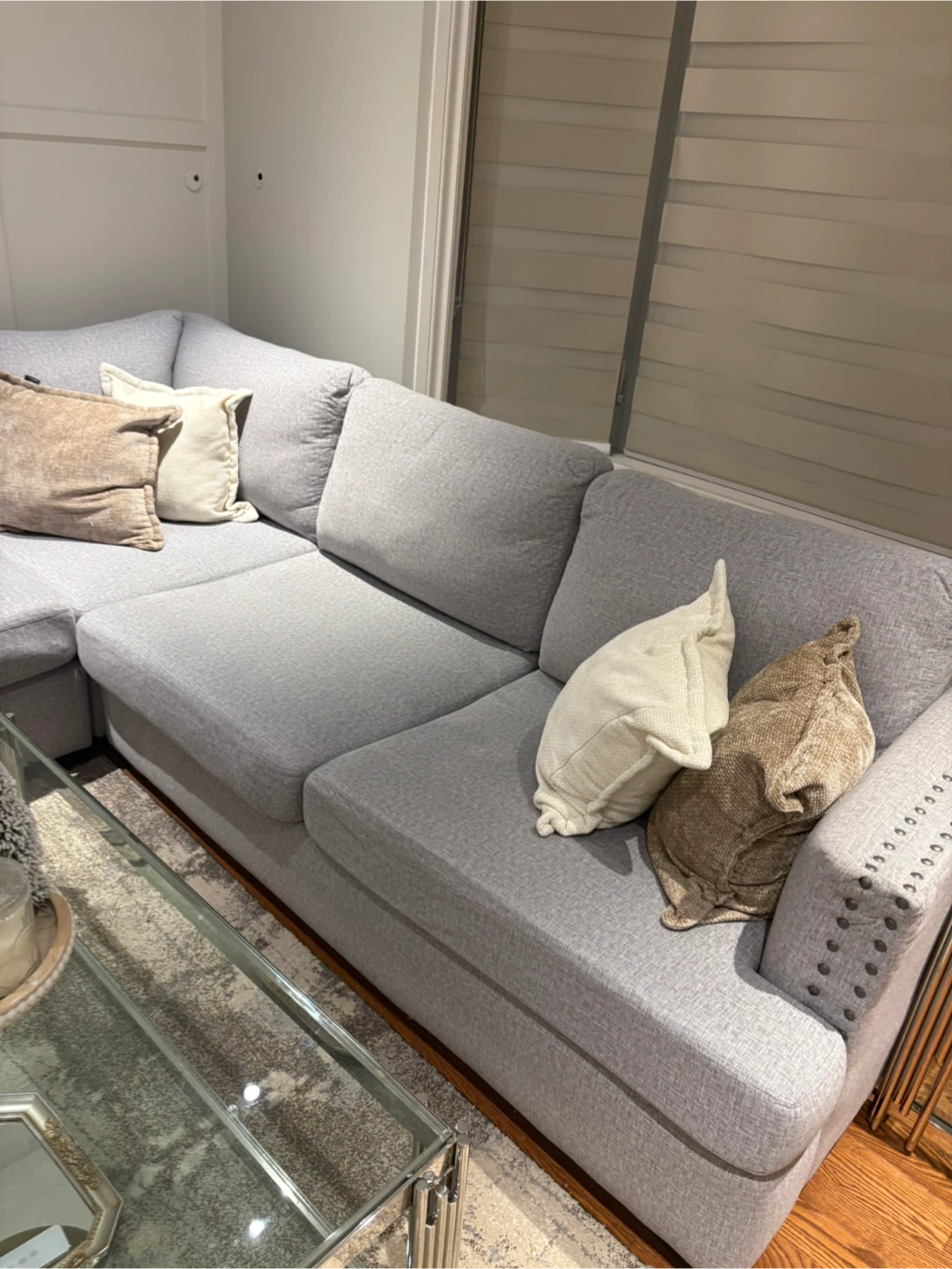 Light Grey Sectional Sofa with Decorative Studding - photo 4