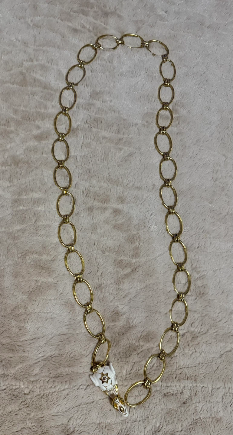 Kenneth Jay Lane White Enamel Elephant Gold Tone Necklace/Belt - photo 2
