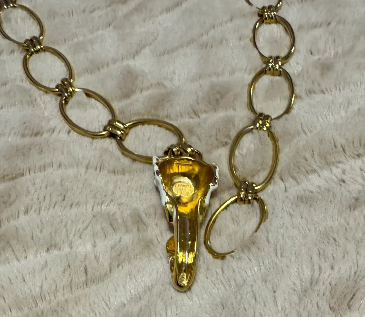 Kenneth Jay Lane White Enamel Elephant Gold Tone Necklace/Belt - photo 4