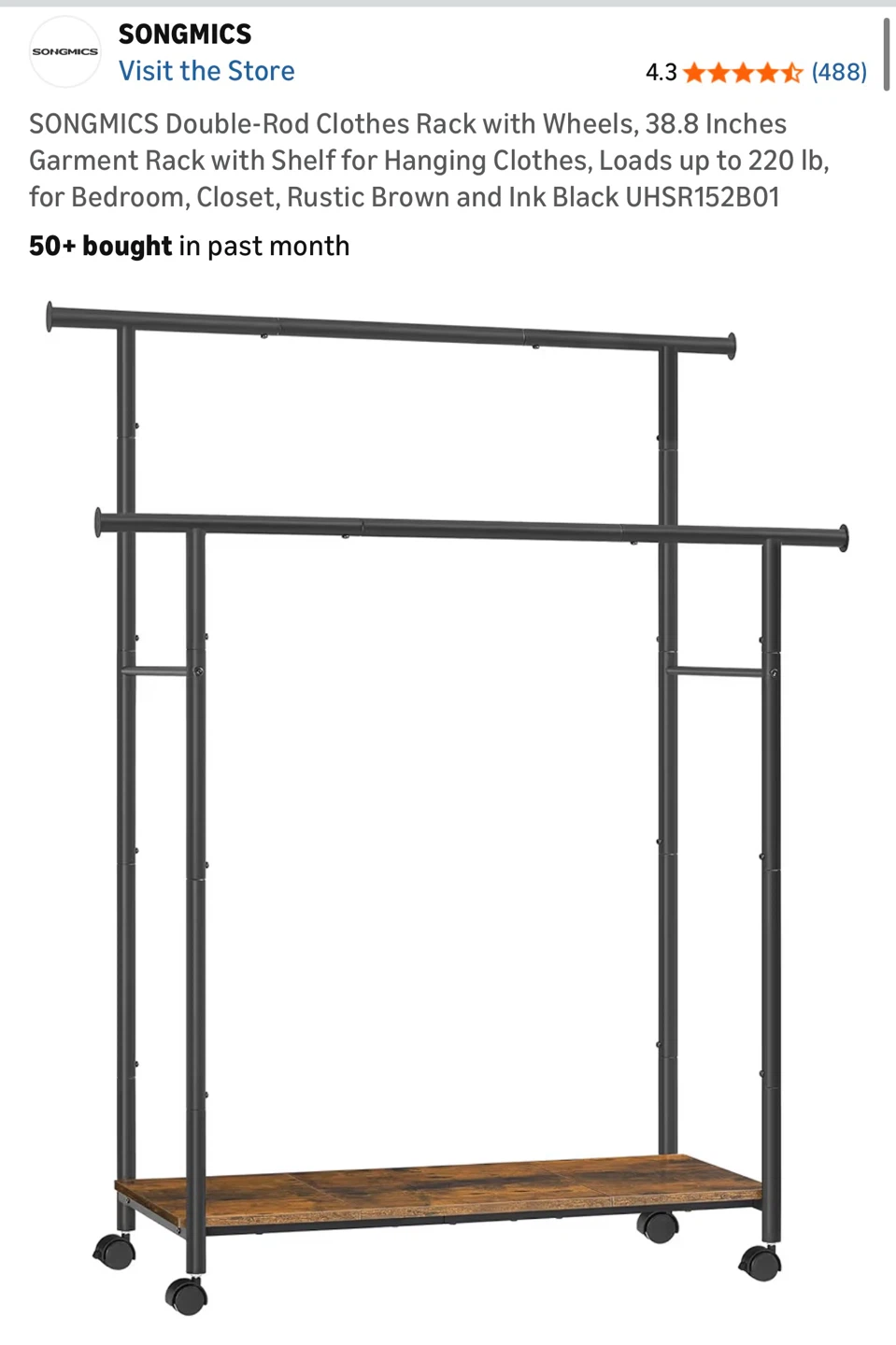 Double-Rod Clothes Rack with Shelf - photo 4