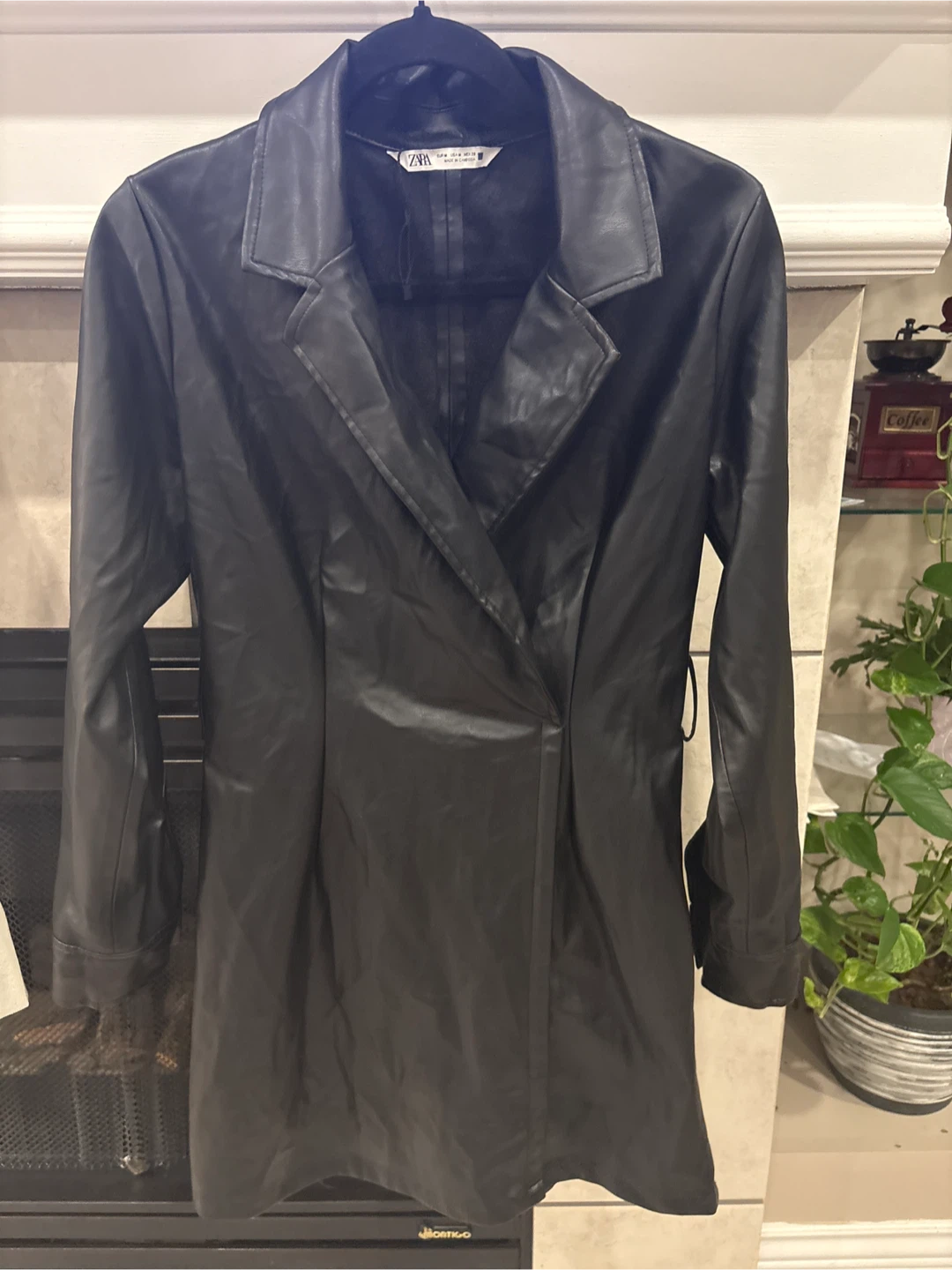 Zara Black Faux Leather Blazer Dress Size Medium