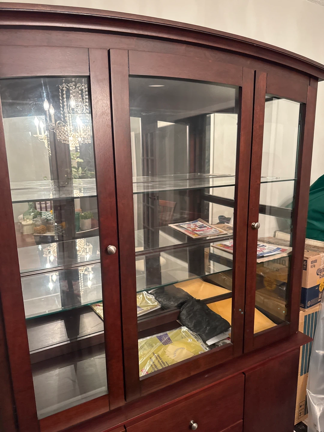 Dark Wood China Cabinet with Glass Doors