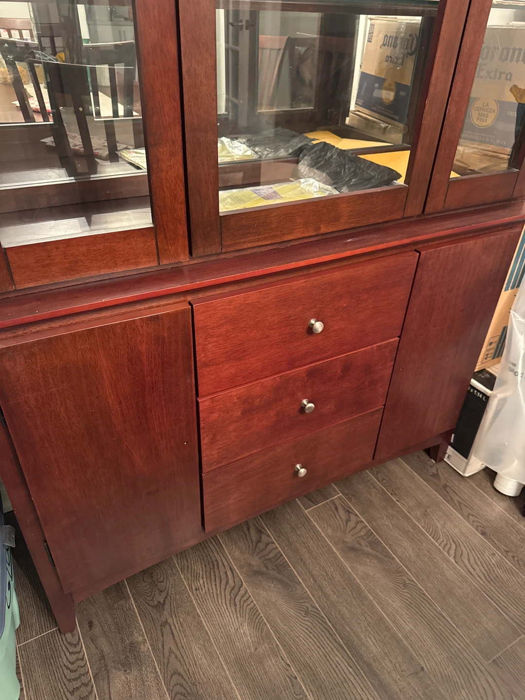 Dark Wood China Cabinet with Glass Doors - photo 2