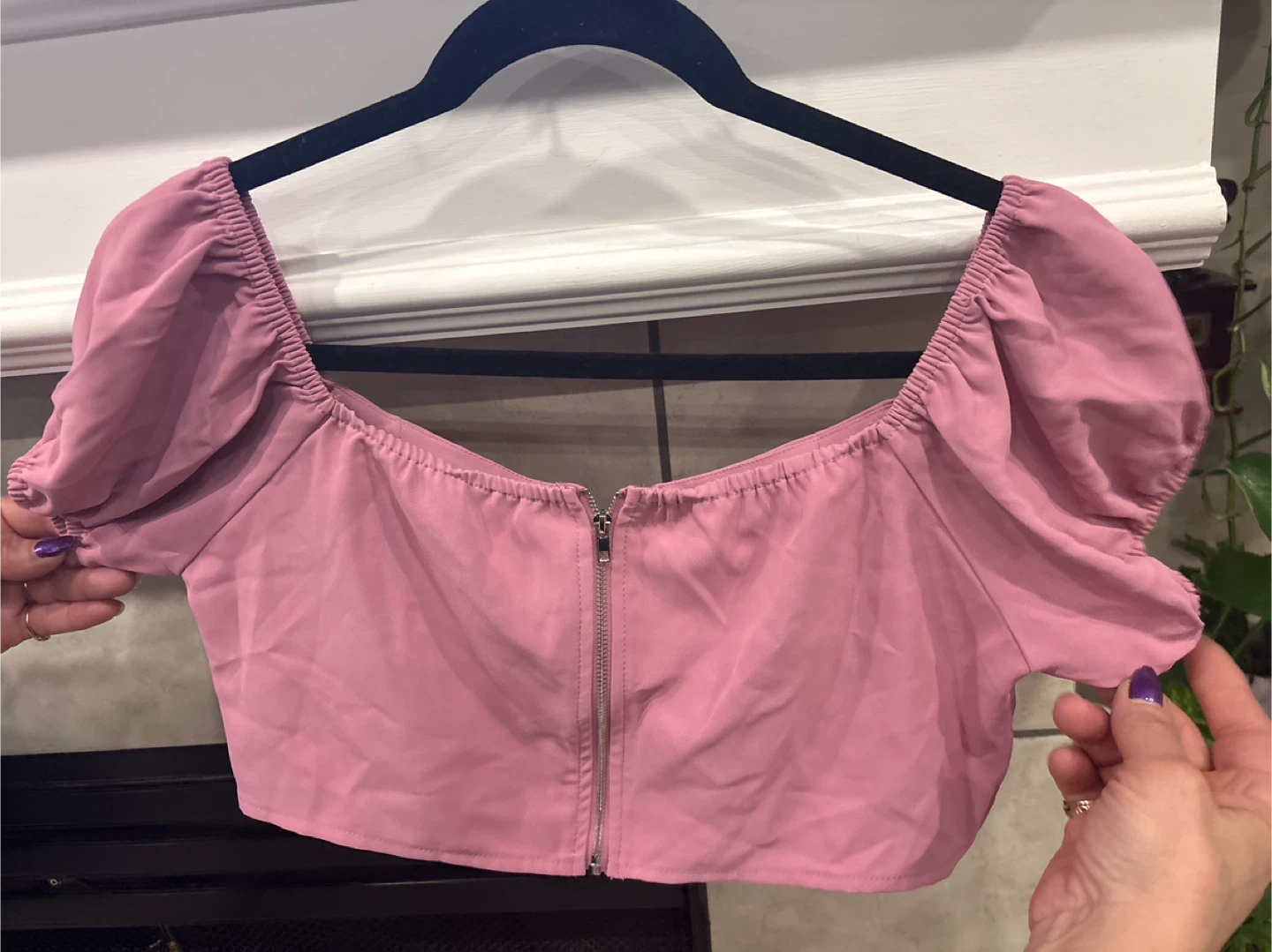 Cider Pink Puff Sleeve Cropped Top Size L - photo 2