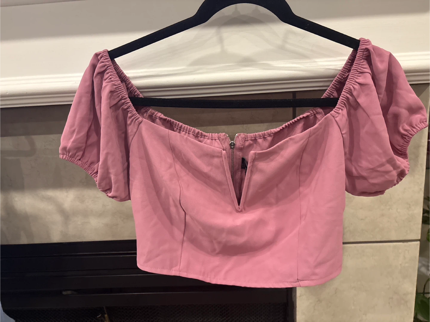 Cider Pink Puff Sleeve Cropped Top Size L - photo 4