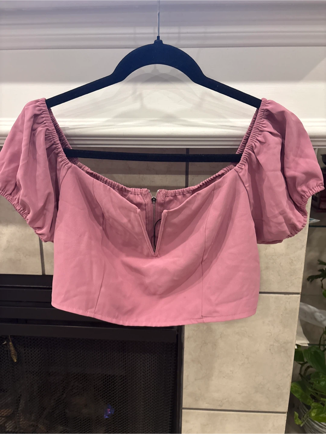 Cider Pink Puff Sleeve Cropped Top Size L