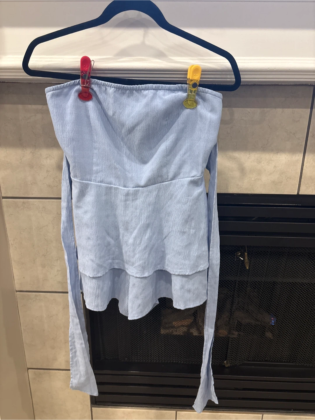 Light Blue Strapless Ruffle Top size medium