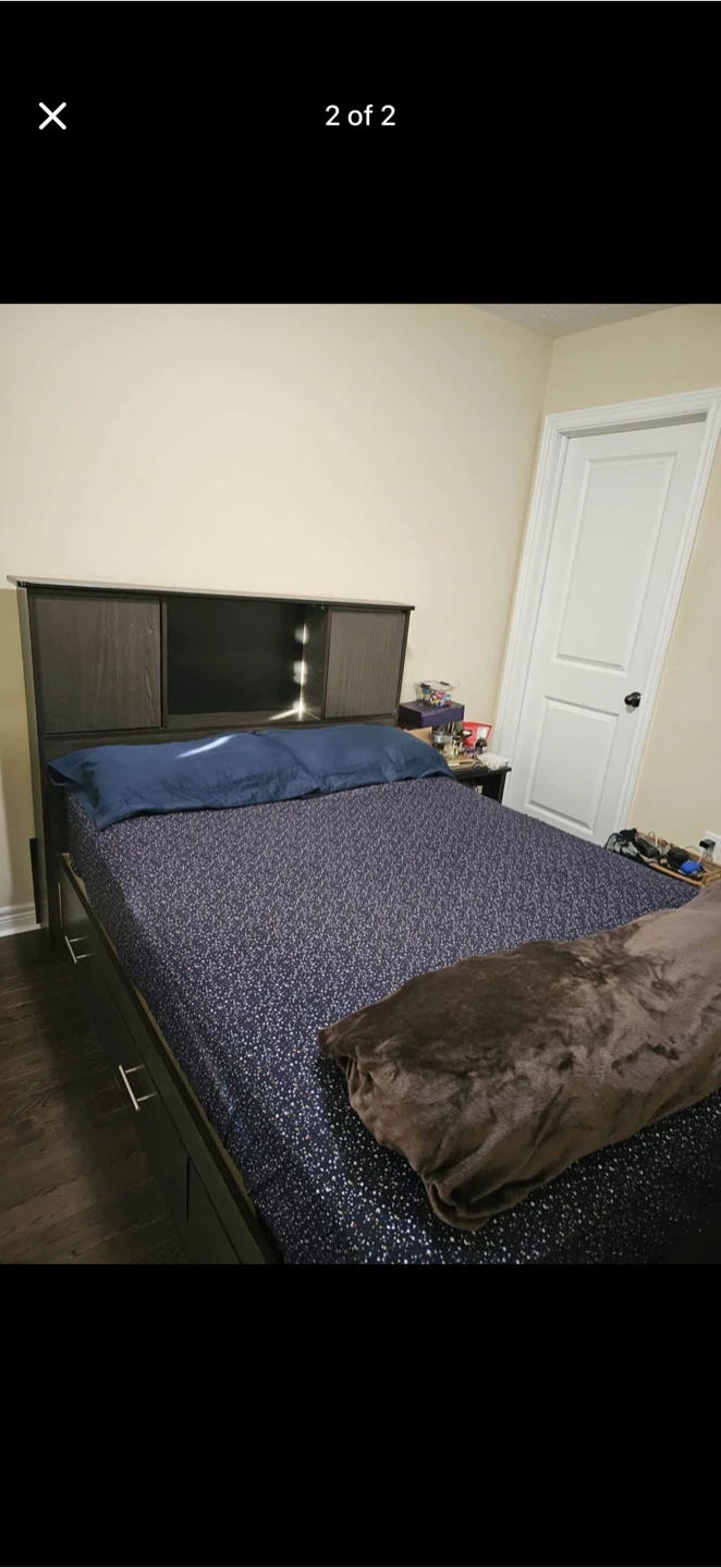 Dark Wood Double Bed Frame with Headboard and Storage Drawers - photo 2