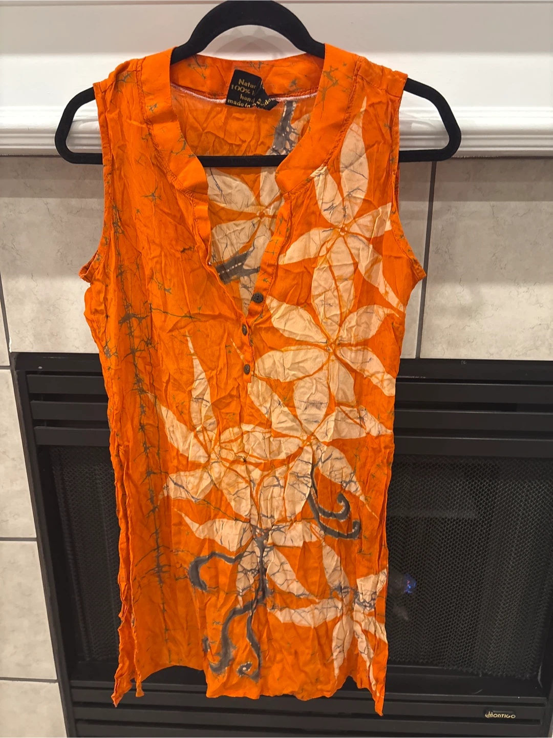 Shree Devi Batik Orange Floral Sleeveless Top Size L