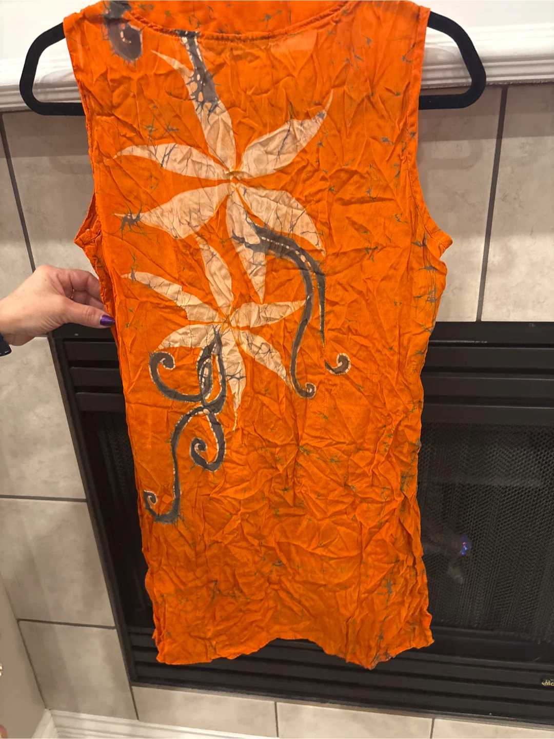 Shree Devi Batik Orange Floral Sleeveless Top Size L - photo 3