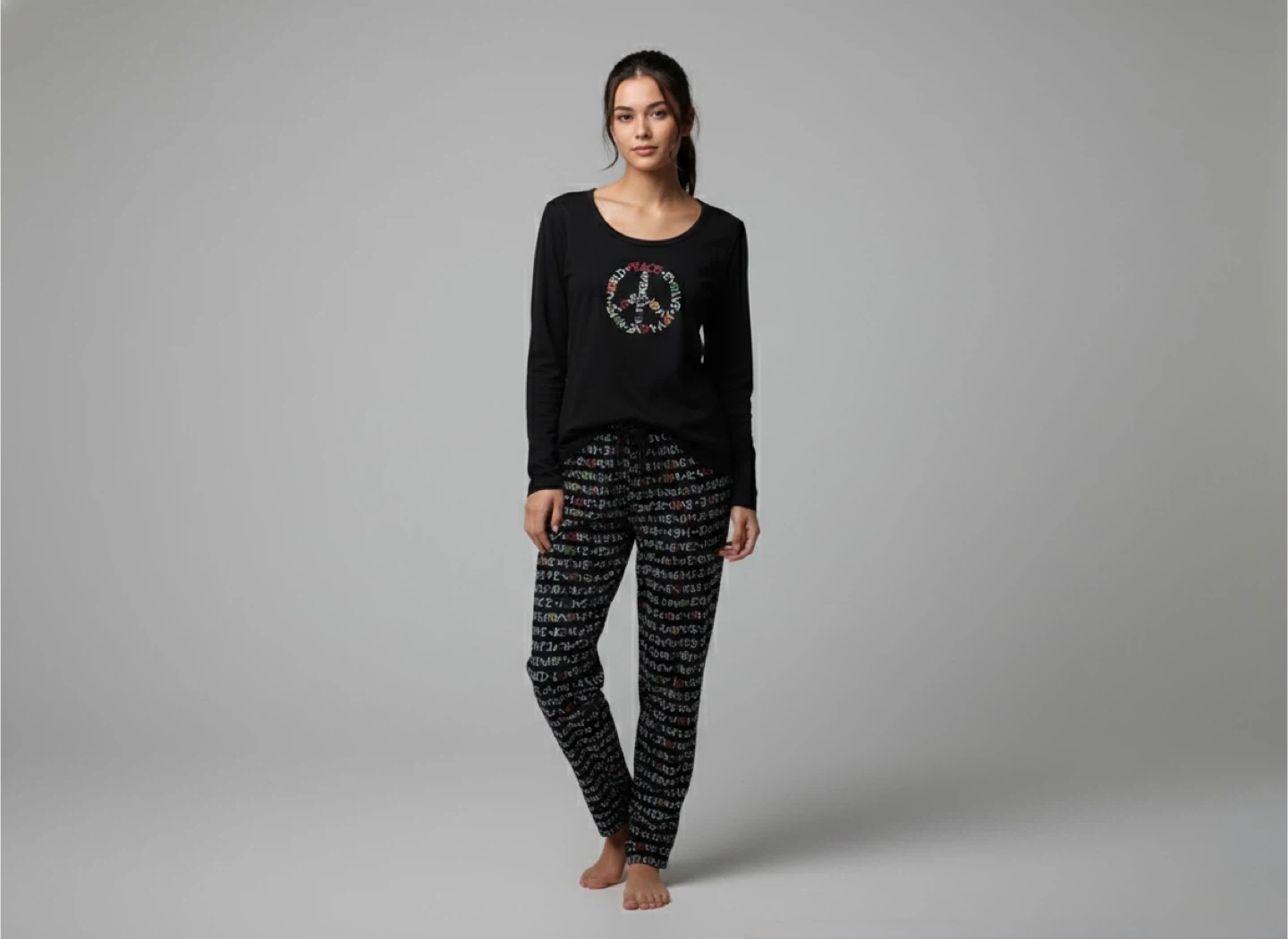 Black Peace Symbol Pajama Set - photo 2